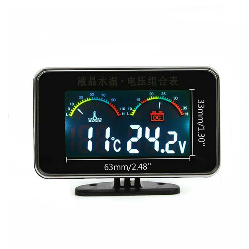 LCD Digital Display Voltmeter 12 V/24 V Auto LCD Water Temperatuur Meter Thermometer Voltmeter Gauge 2in1 Sensor shockproof # P15