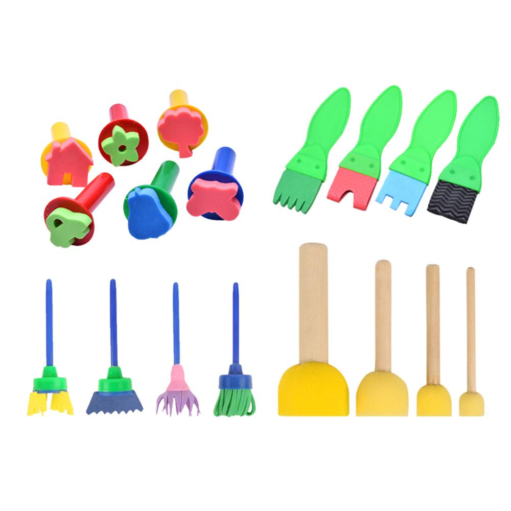 18 stk / sæt diy maleri værktøjer frimærker legetøj blomsterstempel svamp børste sæt kunstforsyninger til børn