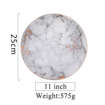 European Style Marble Plates Ceramic Dinner Set Gold Inlay Porcelain Dessert Plate Steak Salad Snack Cake Plates Tableware: A-11 inch