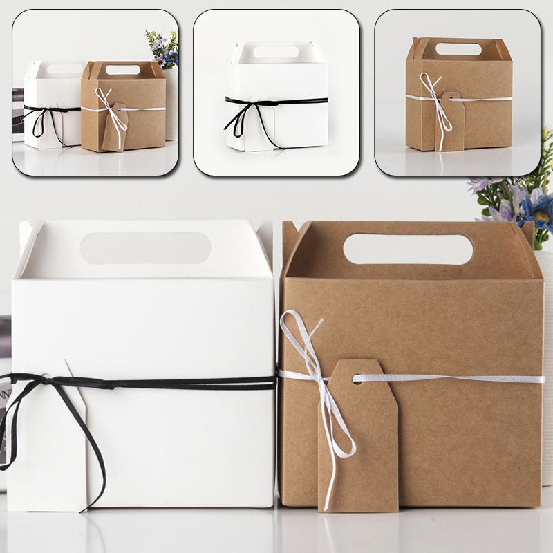 Grote Snack Cookie Chocolade Box W/Handvat Kraftpapier Dozen Snoep F/Valentijnsdag Bruiloft Verjaardag party Verpakking Zak