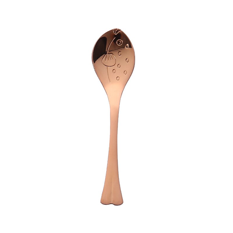 1Pcs 304 Stainless Steel Nice Dinner Spoon Rose Gold/Gold/Silver Fish Coffee Dessert Spoons Tableware: Puffer rose gold