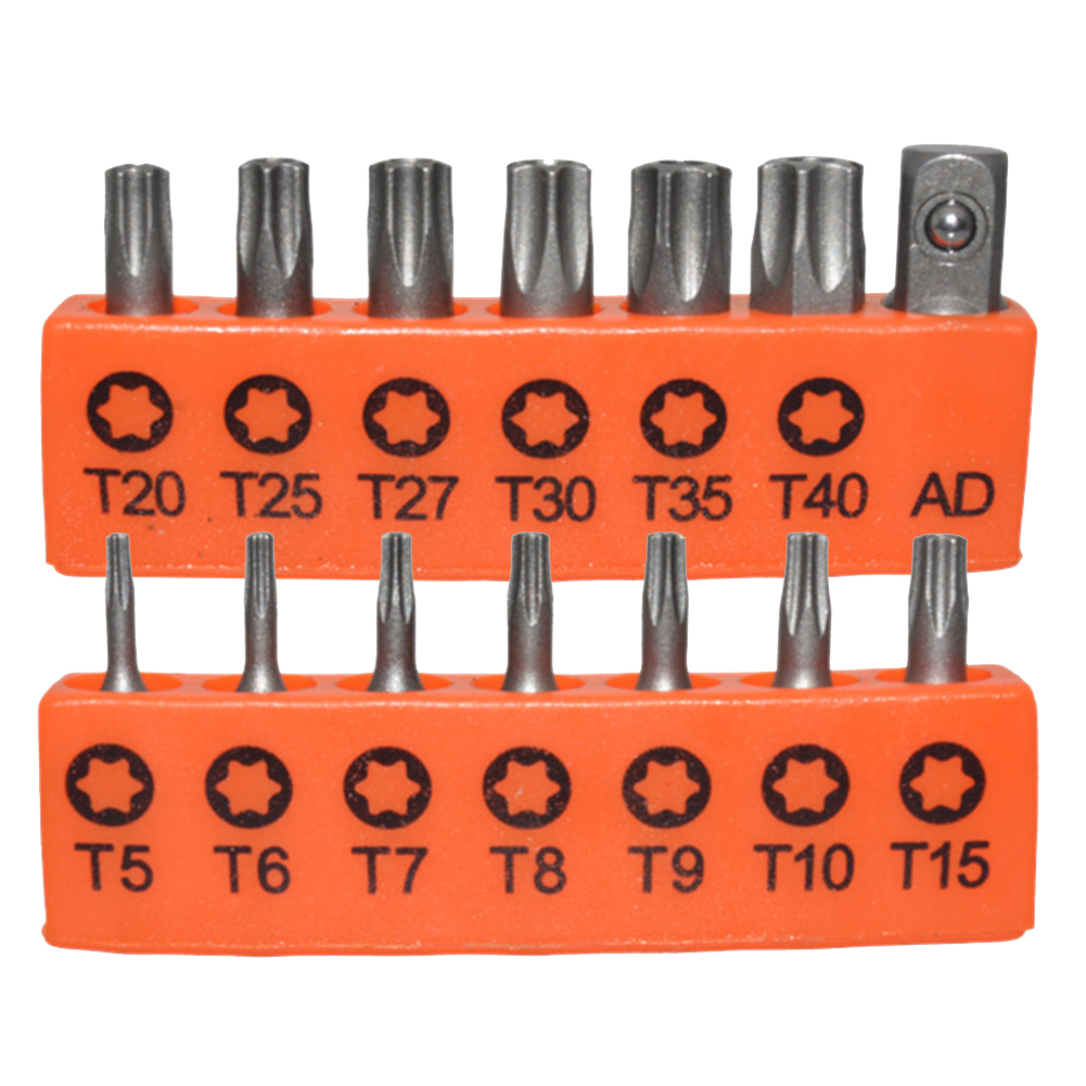 14 stk./sæt 25mm torx-skruetrækkerbits i legeret stål med hul  t5-t40 stk. elektrisk skruetrækker med stjernebits og sekskantskaft, 1/4 tommer