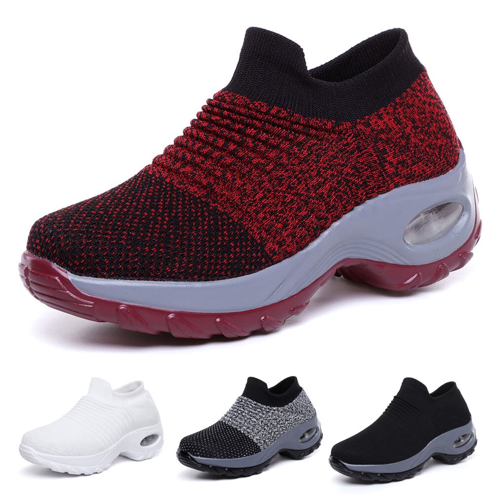 Women Slip On Mesh Walking Shoes Air Cushion Comfortable Platform Working Sneakers ALS88