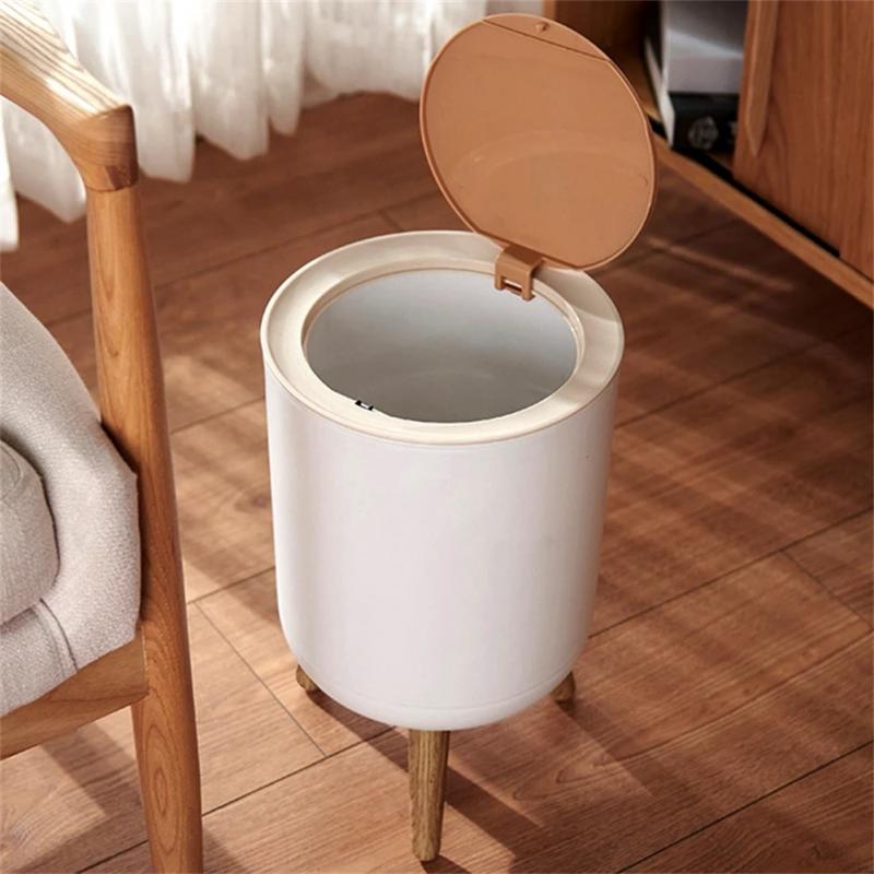 Mini Hohen Nachahmung Holz Mülleimer Schreibtisch Runde Müll Mit Presse Abdeckung Für Wohnzimmer Wc Küche Reinigung Werkzeuge