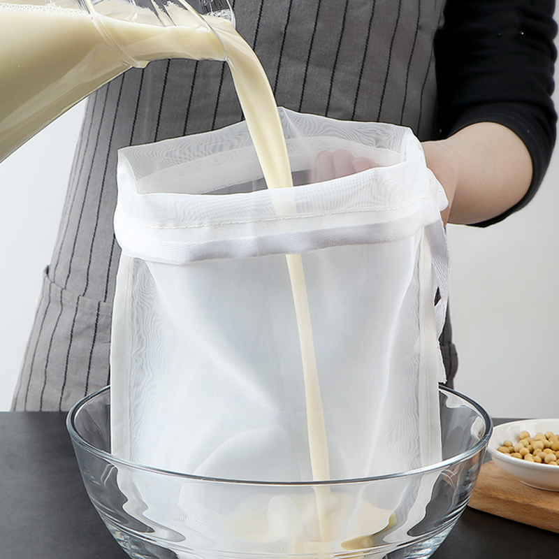 Bolsa de filtro de vino y leche de soja de 100 malla, bolsa de yogur para nueces, té, café, aceite, filtro de nailon, malla de red, coladores de alimentos reutilizables para cocina, bolsas de filtro