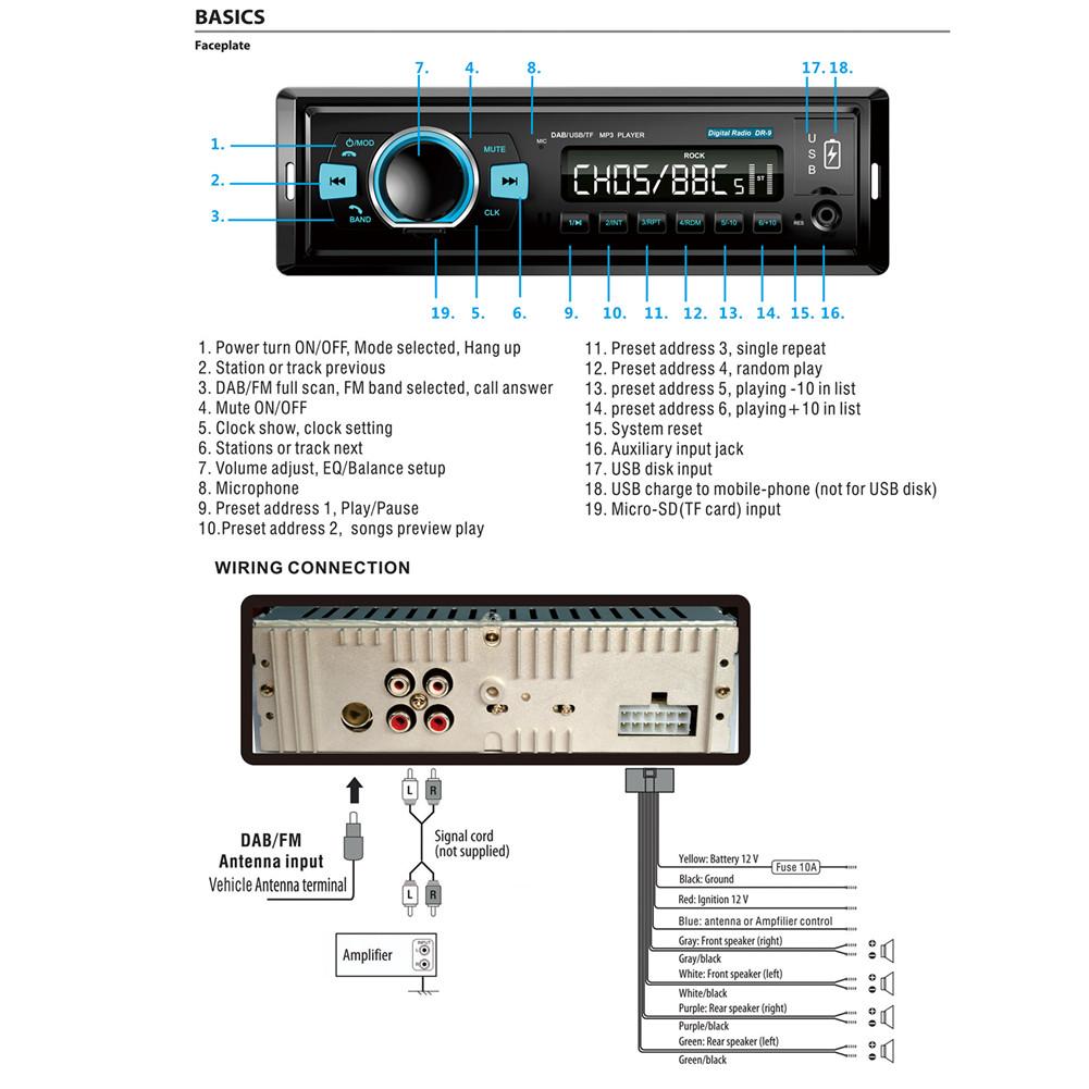 12V Single Din Bluetooth Car Stereo Radio Receiver Car Stereo Receiver Auto DAB/DAB+/FM Receiver USB MP3 Multimedia Player
