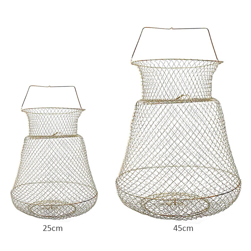 Foldable Steel Fish Basket Outdoor Portable Wire Woven Crab Lobster Storage Cage Fishing Trap Net Fish Protection Accessories