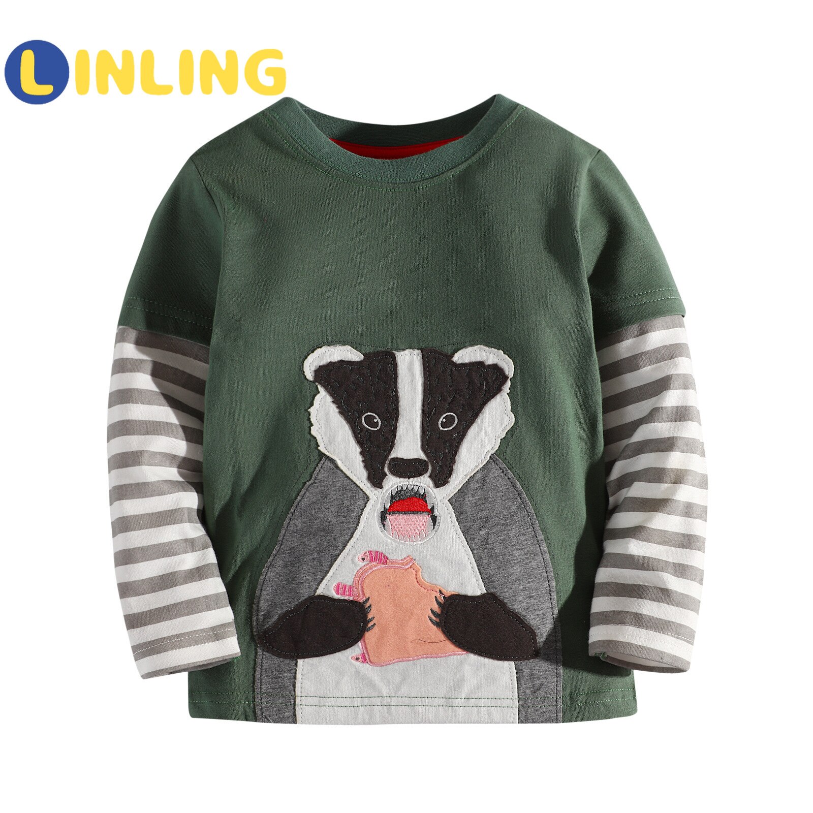 LINLING Herbst Winter Jungen Langarm Baumwolle T-Shirt Druck 3D Welpen Auto Ente freundlicher Warme Baumwolle T-Shirt P623