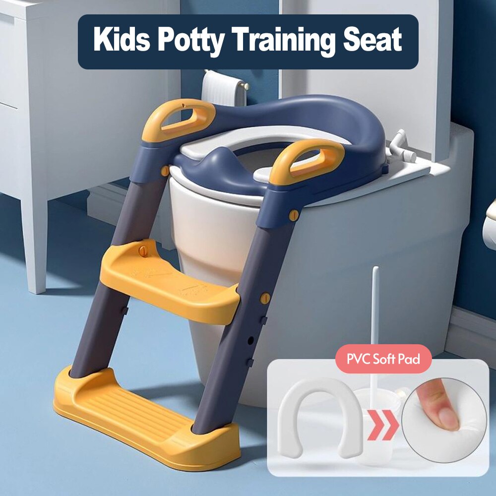 Kids Potty Training Seat Comfortable Safe Toilet Trainer with Adjustable Step Stool Ladder PVC Soft Pad Potty Training Toilet