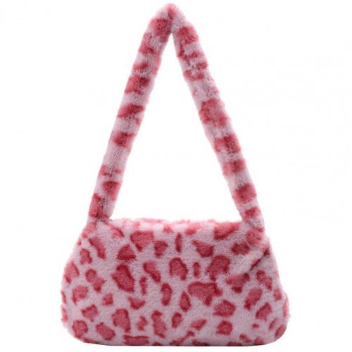 Schultertasche mit leopardenmuster, tragbar, quadratisch, vielseitig kombinierbar, plüsch-achseltasche, bekleidungsaccessoire, tragbare achseltasche mit kuhmuster: Leopardenrosa