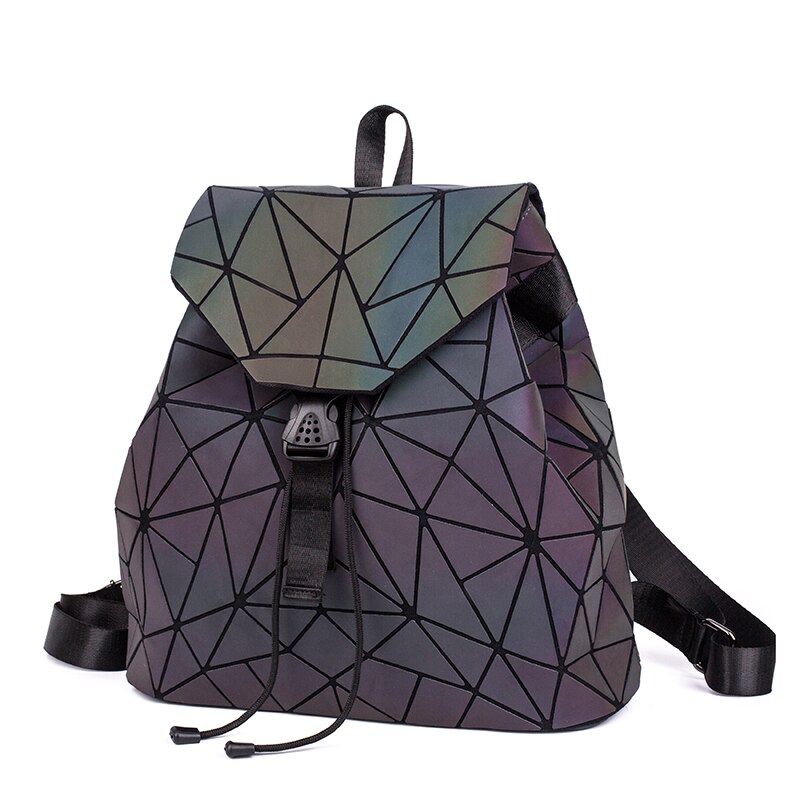 Women Backpack Luminous Geometric Plaid Sequin Female Backpacks For Teenage Girls Bagpack Drawstring Bag Holographic Backpack: Luminous Irregular L