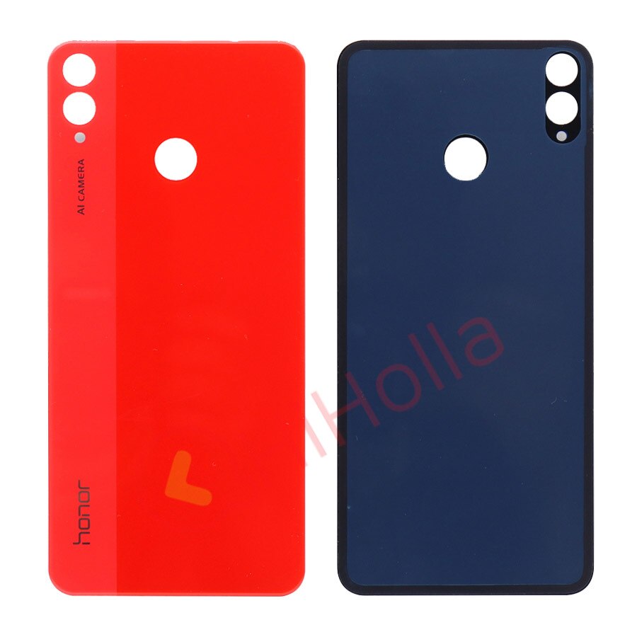 Capa de vidro traseira para huawei honor 8x bateria capa traseira habitação porta painel caso para honor 8x bateria capa com câmera lente: Red No Lens