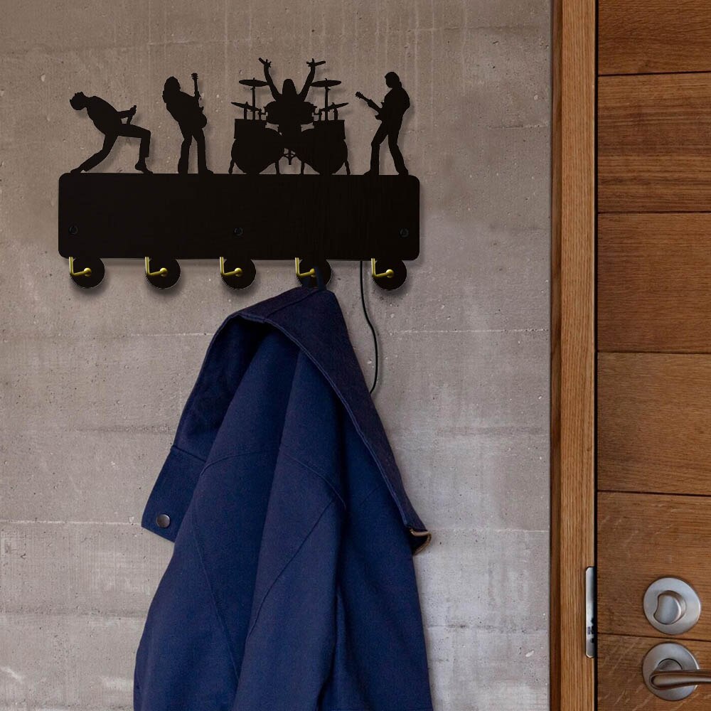 Rock Band Live Hanging Key Rack with 5 Hooks Music Band Luminous Keyring Holder Organizer for Entryway Rock Music Lover