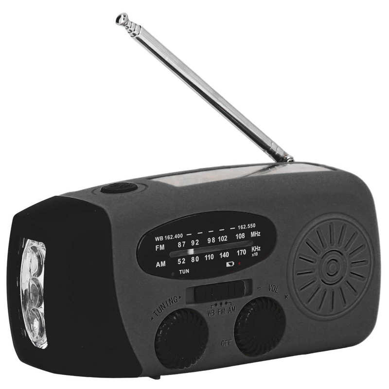 Solar Radio USB Input Output Portable Radio Lightweight FM AM WB NOAA with LED Flashlight for Camping