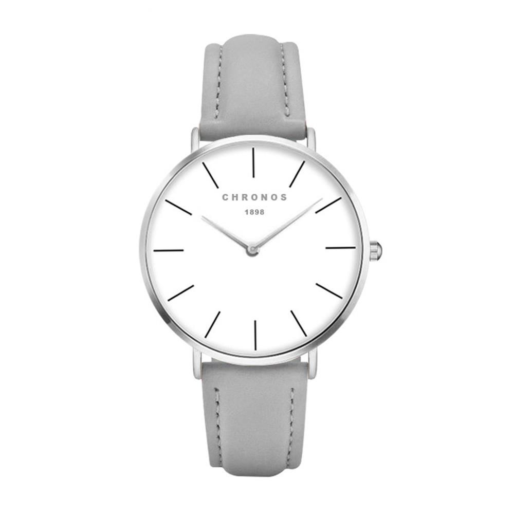 Chronos 1898 Mannen Vrouwen Simple Quartz Horloge Case Unisex Paar Lederen Horloges Grote Analoge Gezicht Bruin Zwart Montre Femme: CH-0238