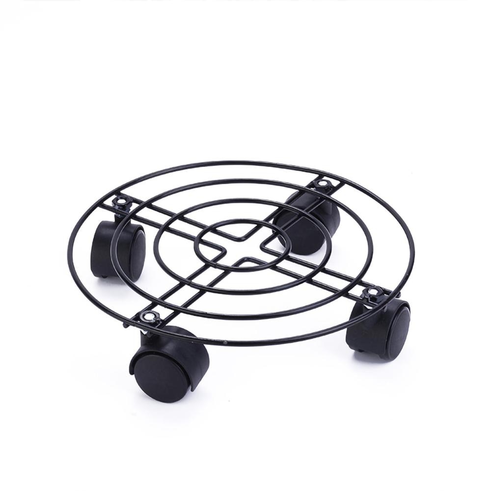 Pot rond en fer forgé plantes à fleurs | 4 roues lourdes, planteur, chariot, support de plaque, décor de jardin de maison
