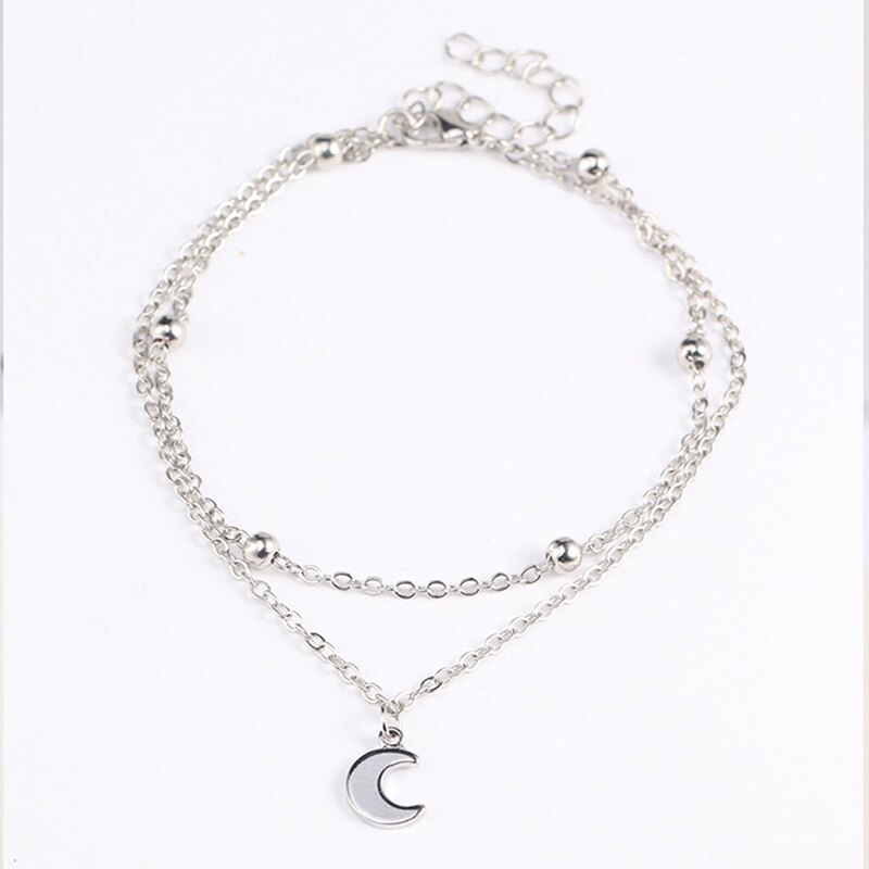 Double Moon Anklets For Women Stone Beads Anklet Bracelets Bohemian Ocean Jewelry Decorations