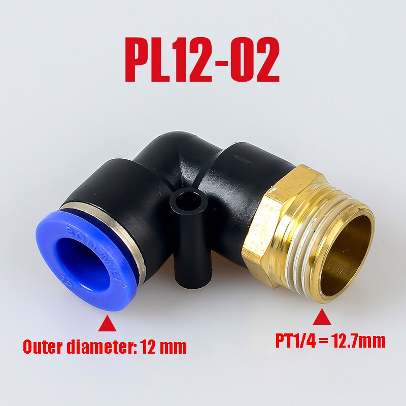 Pl pneumaattinen liitin 4mm-12mm letku  od 1/8 " 1/4 " 3/8 " 1/2 " uros pneumaattinen kierre putki kulmaliitin putki ilma työnnetään sisään: Pl12-02