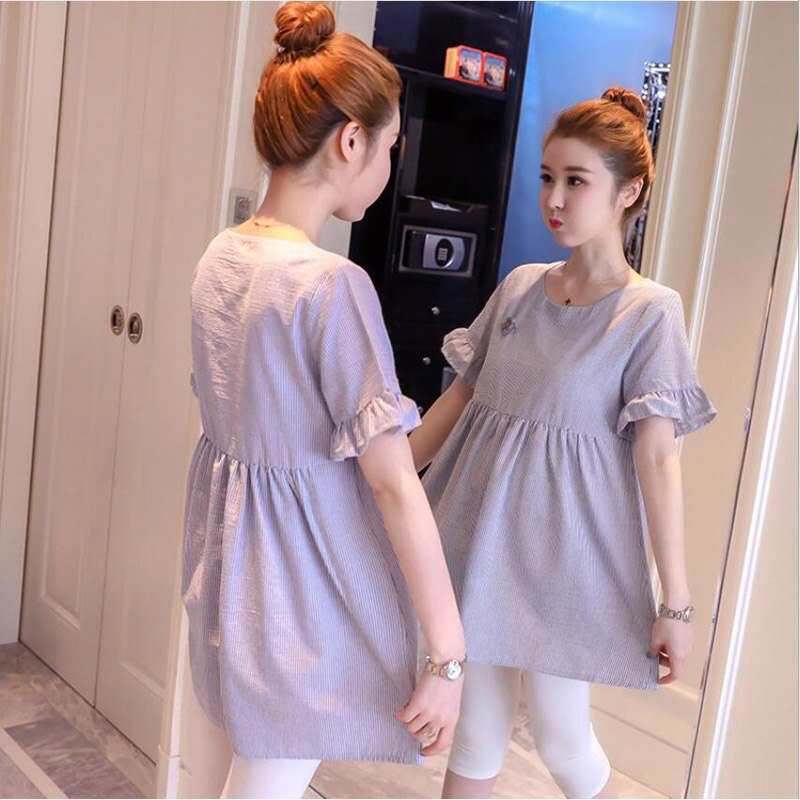 Summer Maternity T-Shirt Dresses Loose Clothes For Pregnant Women Stripe Pregnantcy Tops Maternity T shirt X129