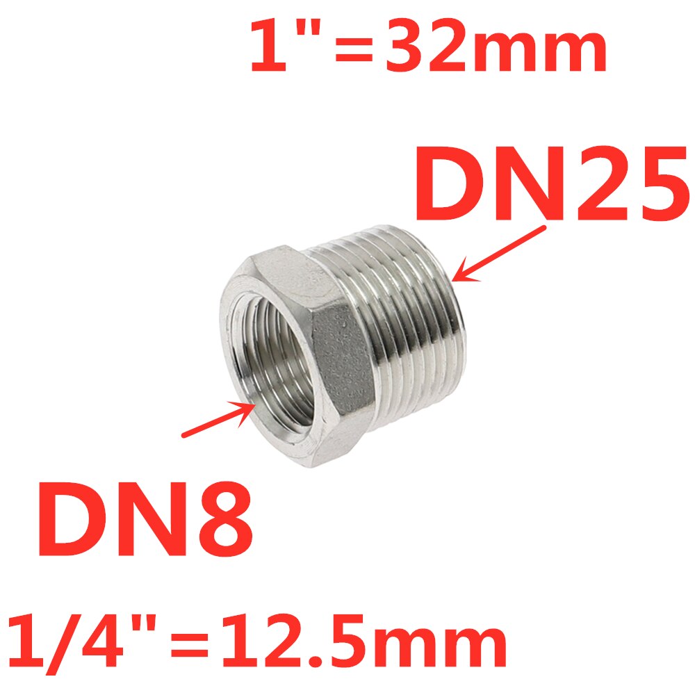Tonisoiva sydämen vähennysholkki 1/8 &quot; 1/4 &quot; 3/8 &quot; 1/2 &quot; bsp uros/naaraskierre  ss304 ruostumattomasta teräksestä valmistettua putkiliitosta vesikaasuöljylle: Dn25 to dn8