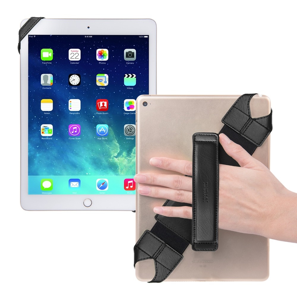 Tablet Stand Houder Voor Ipad 9.7 10.5 Inch Joylink 360 Graden Swivel Generieke Hand Strap Lederen Handvat Grip Met Elastische riem