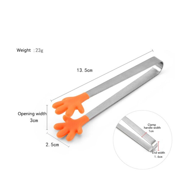 1pc pequeño palma de silicona de cocina de acero inoxidable cocina hielo pinza de alimento barbacoa ensalada mano Clip comida hielo azúcar pinza para barbacoa herramientas: Naranja