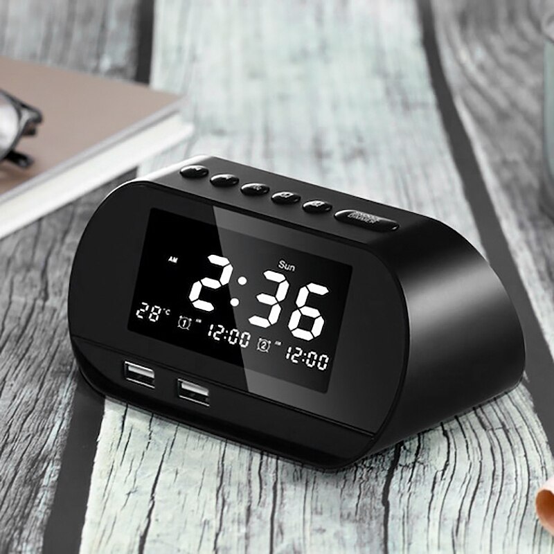 Digital Alarm Clock,Alarm Clock with FM Radio and USB Charging Interface,Calendar/Temperature Display Black