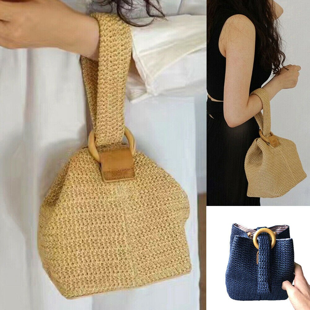 Women Handbags Girl Hand-Woven Rattan Bag Straw Woven Purse Crossbody HandBag Bohemia Style Beach Circle Summer Beach Bag