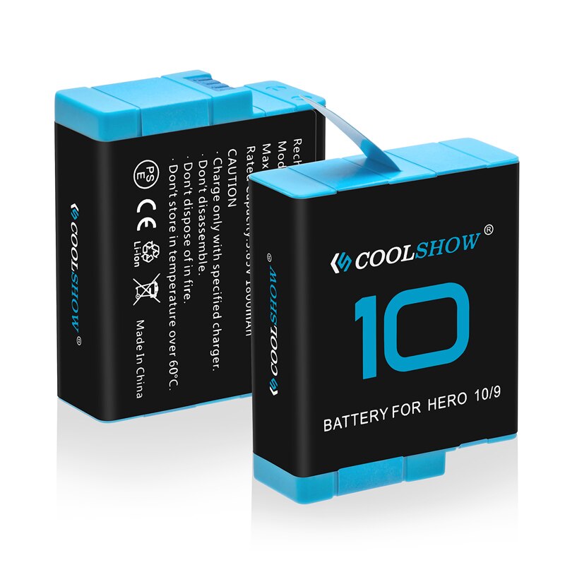 Kamera batterier til gopro hero 10 9 batterioplader 1800 mah til gopro hero 9 10 sort tilbehør batteri