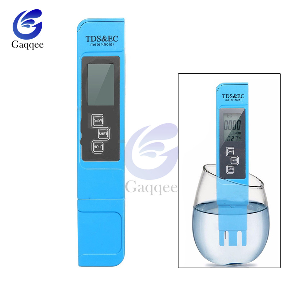 Tds ec meter temperatur tester pen 3 in1 funktion ledningsevne vand måleværktøj tds & ec tester 0-9990 ppm 15%: Tds blå