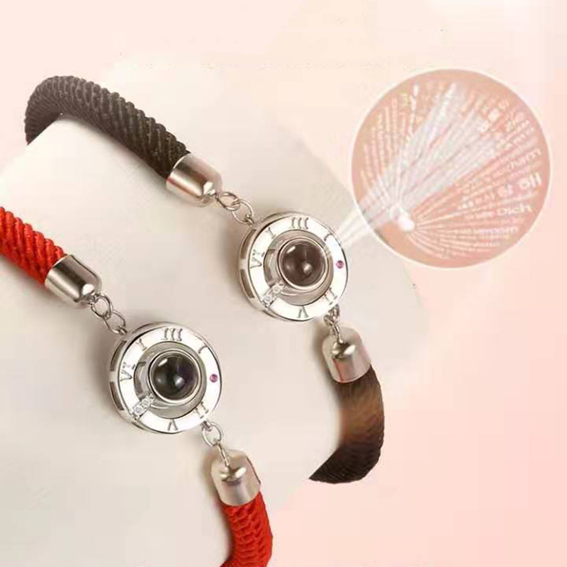 Geluk Rode Handgemaakte Touw Armband voor Vrouwen Mannen Romantische Minnaar Paar 100 Taal I Love U Projectie Armband