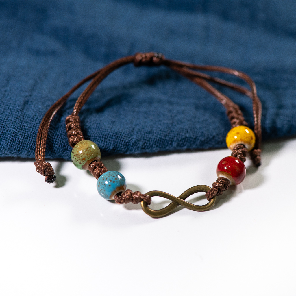 Pulsera de Cerámica con Cuentas - Cuentas Redondas - Estilo Vintage - Joyería para Mujer: Rojo ÃÂ³xido