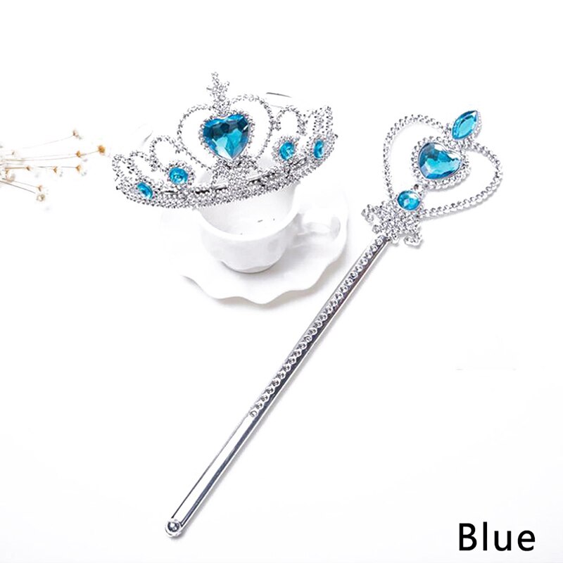 2 unids/set niña princesa accesorios diamante corona niños traje de de chica accesorios Hada de diamantes varita mágica: Azul