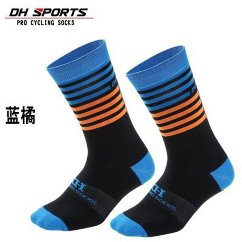 DH SPORTS Men Women Cycling Socks Elastic Outdoor Wearproof Footwear For Road Bike Socks Mountain Bicycle Socks: Blue Orange