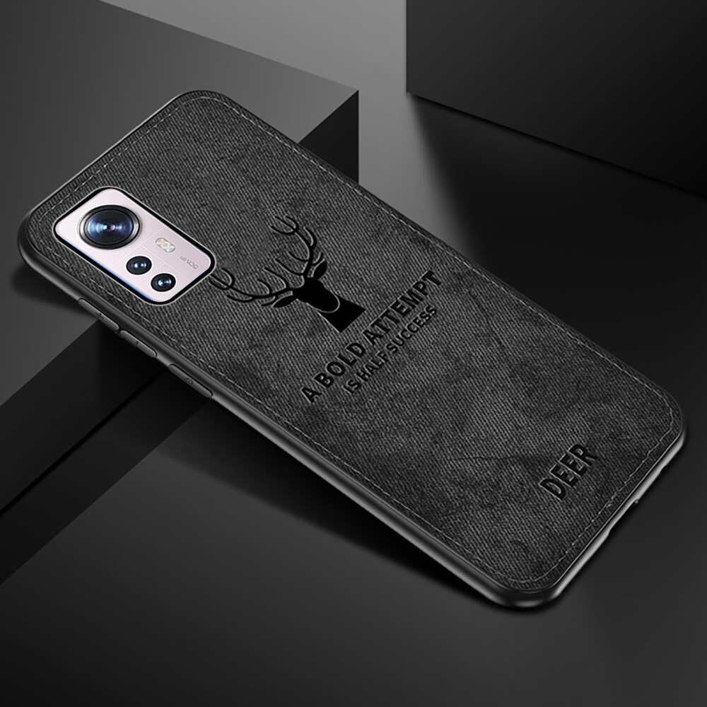 Voor Xiaomi 12 Pro Case Herten Patroon Telefoon Cover Voor Voor Xiaomi12 Xiamoi 12Pro Xiomi 12X Doek Textuur Tpu Soft shockproof Shell: For Xiaomi Gu22 / black