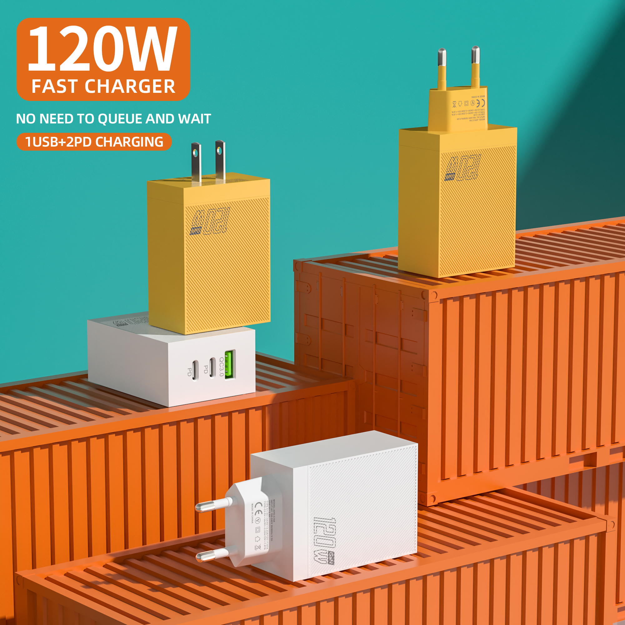 Xiaomi 120W carga rápida 3 puertos cargador de teléfono móvil cargadores USB tipo C adaptador de pared PD Dual enchufe UE/EE. UU. para iPhone Xiaomi