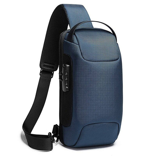 Upgrade Carbon Fiber Streamline Anti-Theft Sling Bag Multifunction Men Chest Bag Male Waterproof Messenger USB Crossbody Bag: Type A Blue