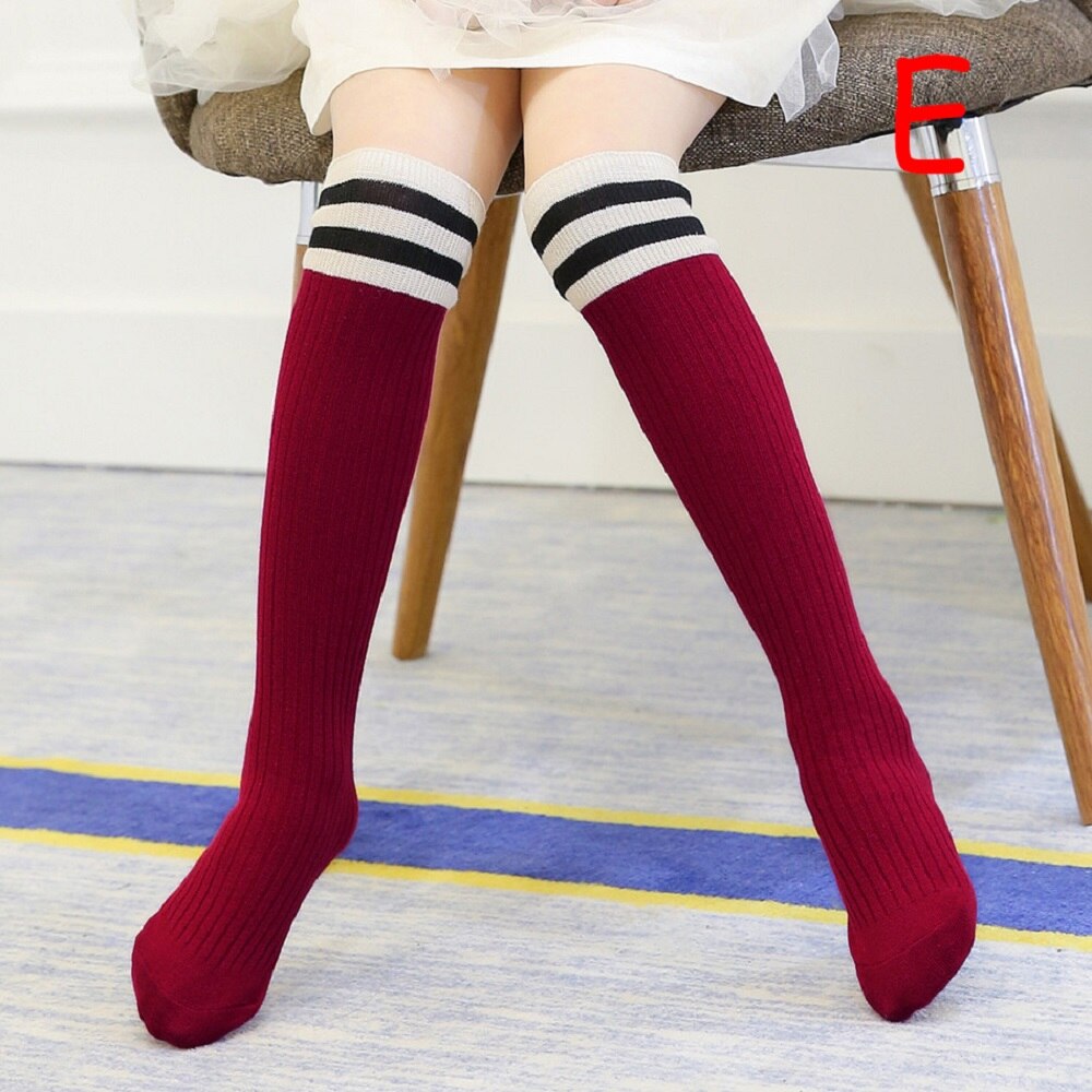 Girls Knee High Socks Kids Rainbow Stripes Printed Cotton Sports School Skate Children Baby Sweet Cute Plus Size Long Socks: E