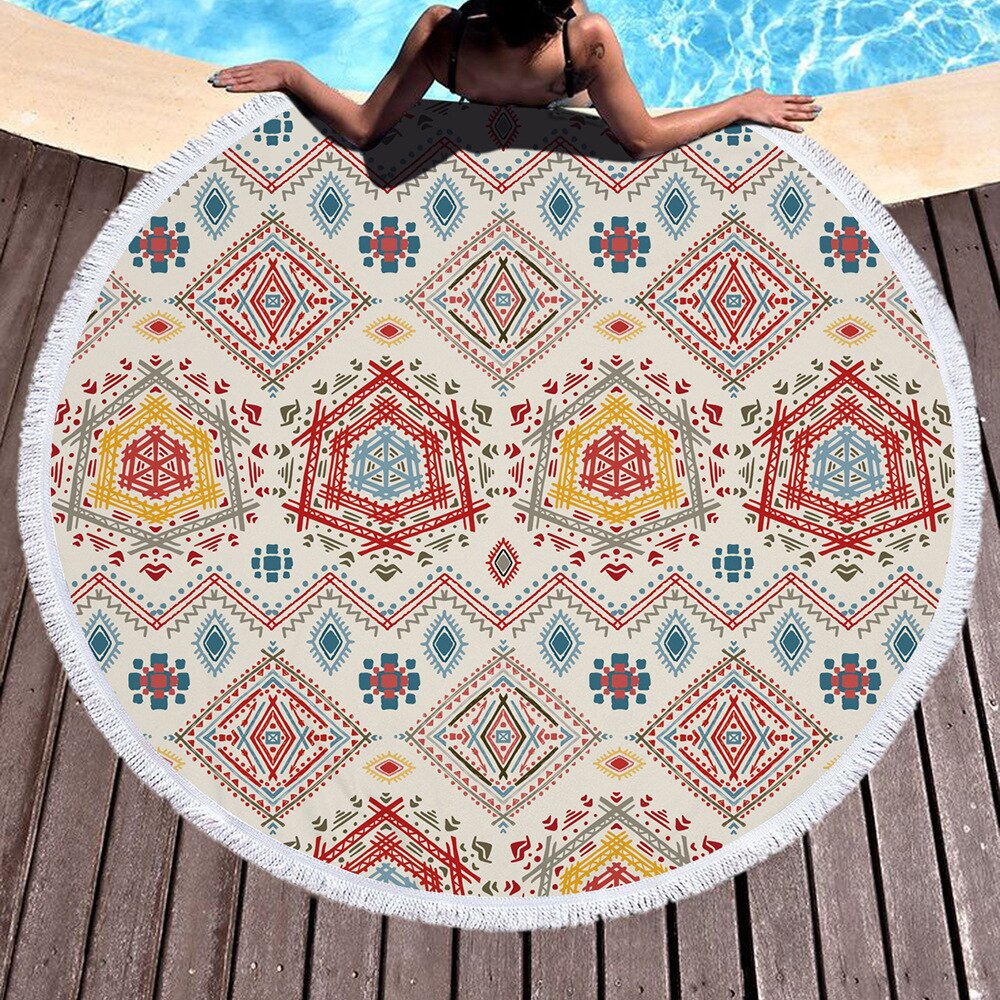 Grande Serviette De Plage en microfibre, motif géométrique, style Boho, ronde, colorée, épaisse, en tissu éponge, pour l'été: 08