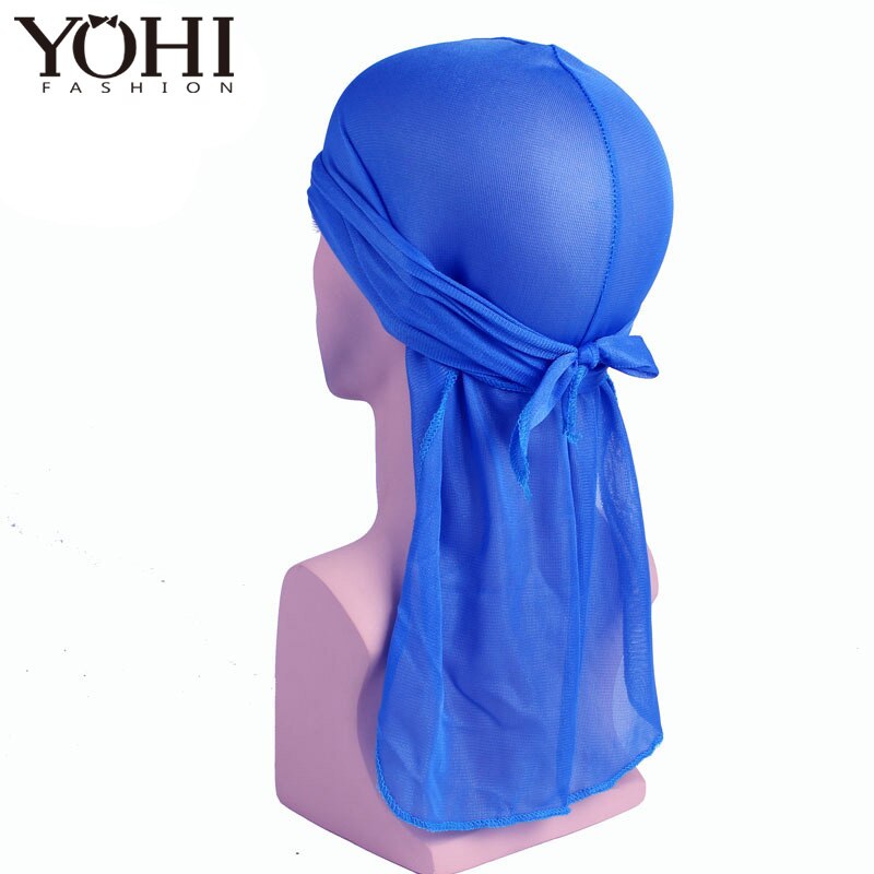 Satin Durag men Stretched Cap Hip Hop Du Doo Rag Hat Tie Down tail for men hair accessori hair accessories: Royal Blue