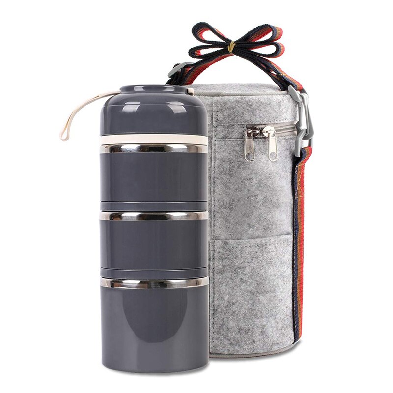 3 Tier Stainless Steel Lunchbox Insulation Food Soup Container Lunch Box Bag Portable Outdoor Bento Leak-Proof Kitchen 3 Layer: Gray