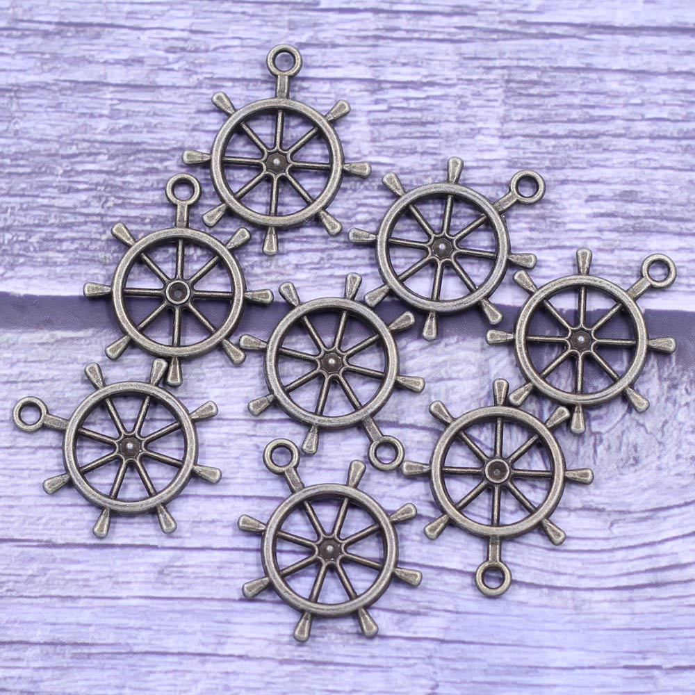 10Pcs Pendants Rudder Ship Sea Zinc Metal Alloy Bronze Tone Jewelry DIY Making Finding Charms 25x24mm