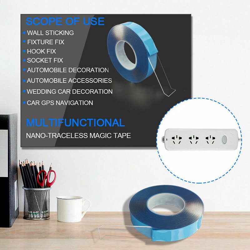 Multifunctional Double-Sided Adhesive Tape Traceless Washable Removable Blue Tapes BJStore