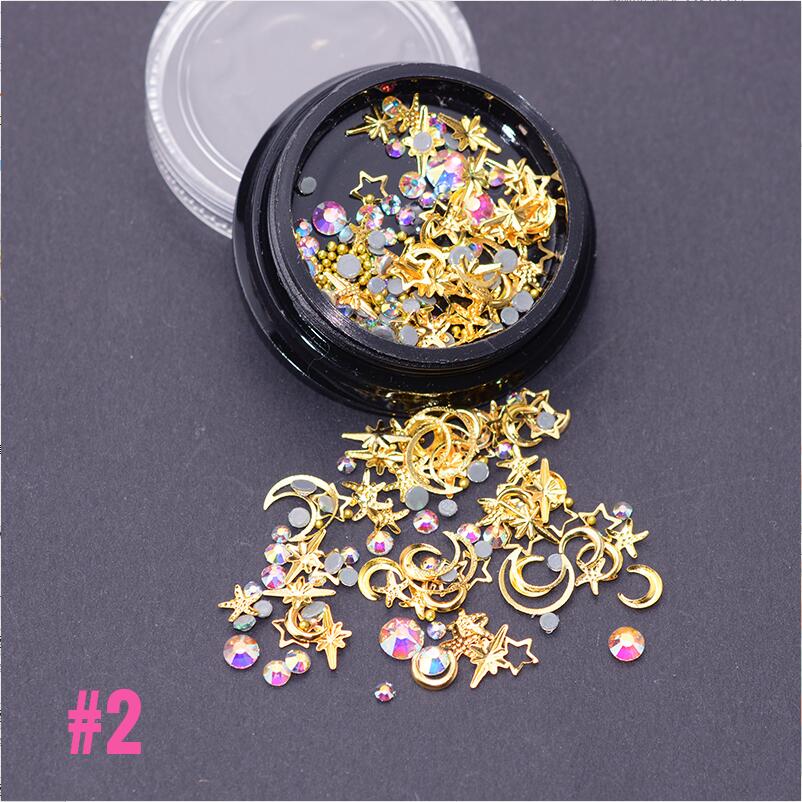 Mélange de rivets à ongles dorés, étoile, lune, strass, Punk, bijoux à ongles argent 3D, décoration pour manucure: 2