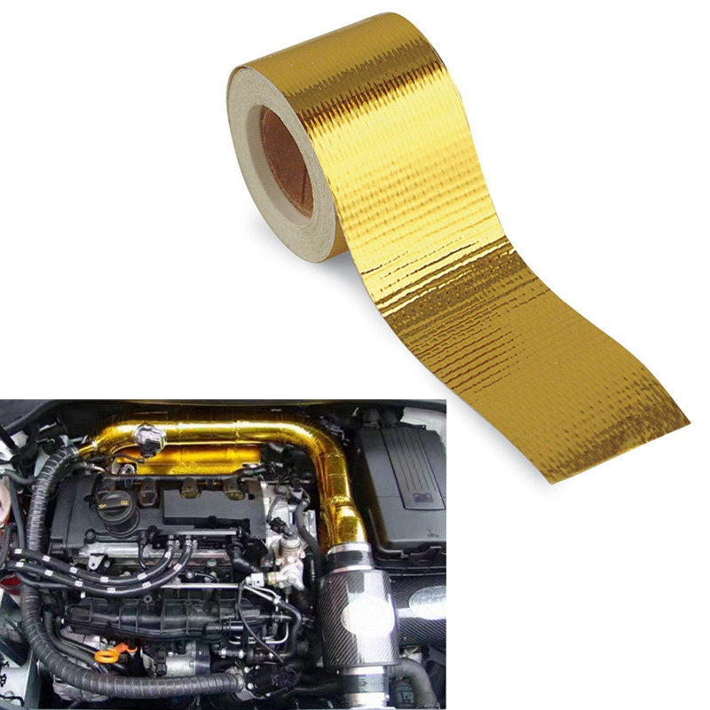 5 mx 5cm glasfiber varmereflekterende tape guld høj temperatur varme og lydskjold wrap roll klæbende biltilbehør