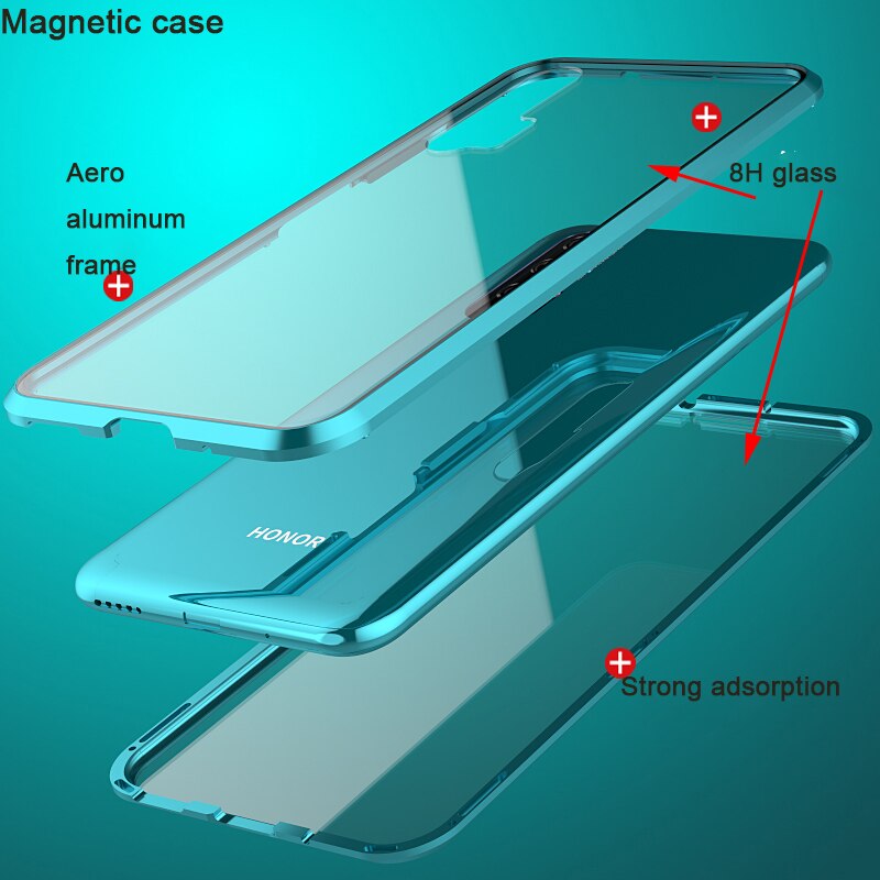 Magnetic Adsorption 360 full Case For Huawei Honor 20 Pro Tempered Glass The front Back Cover For honor 20 Cases Metal Bumper