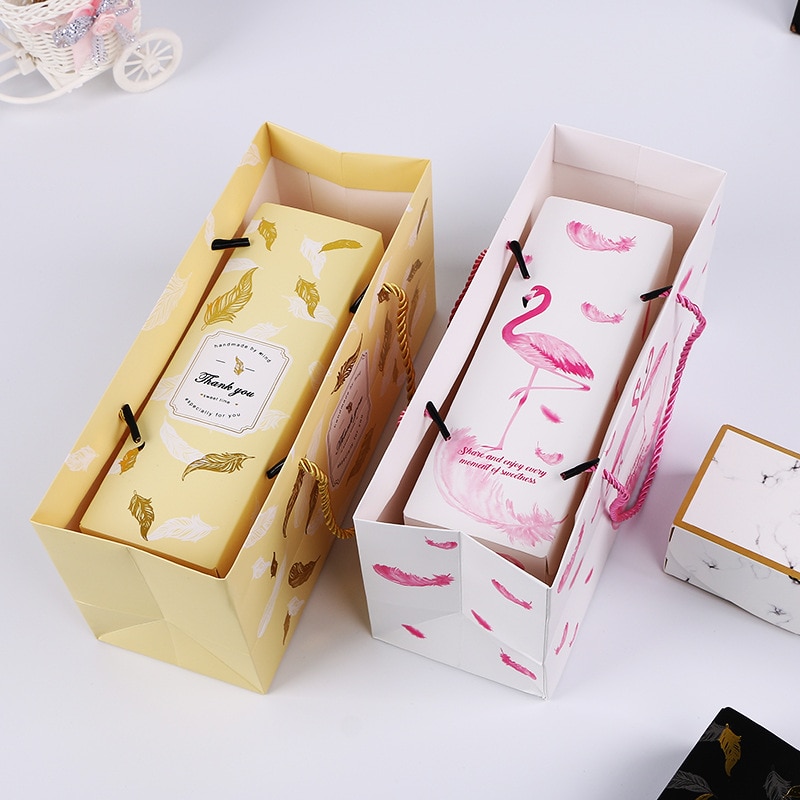 Kreative Flamingo Box Marmor Papier Tasche Dragee Cookies Tote Taschen Hochzeit Schokolade Kuchen Verpackung Papier Boxen Party Supplies