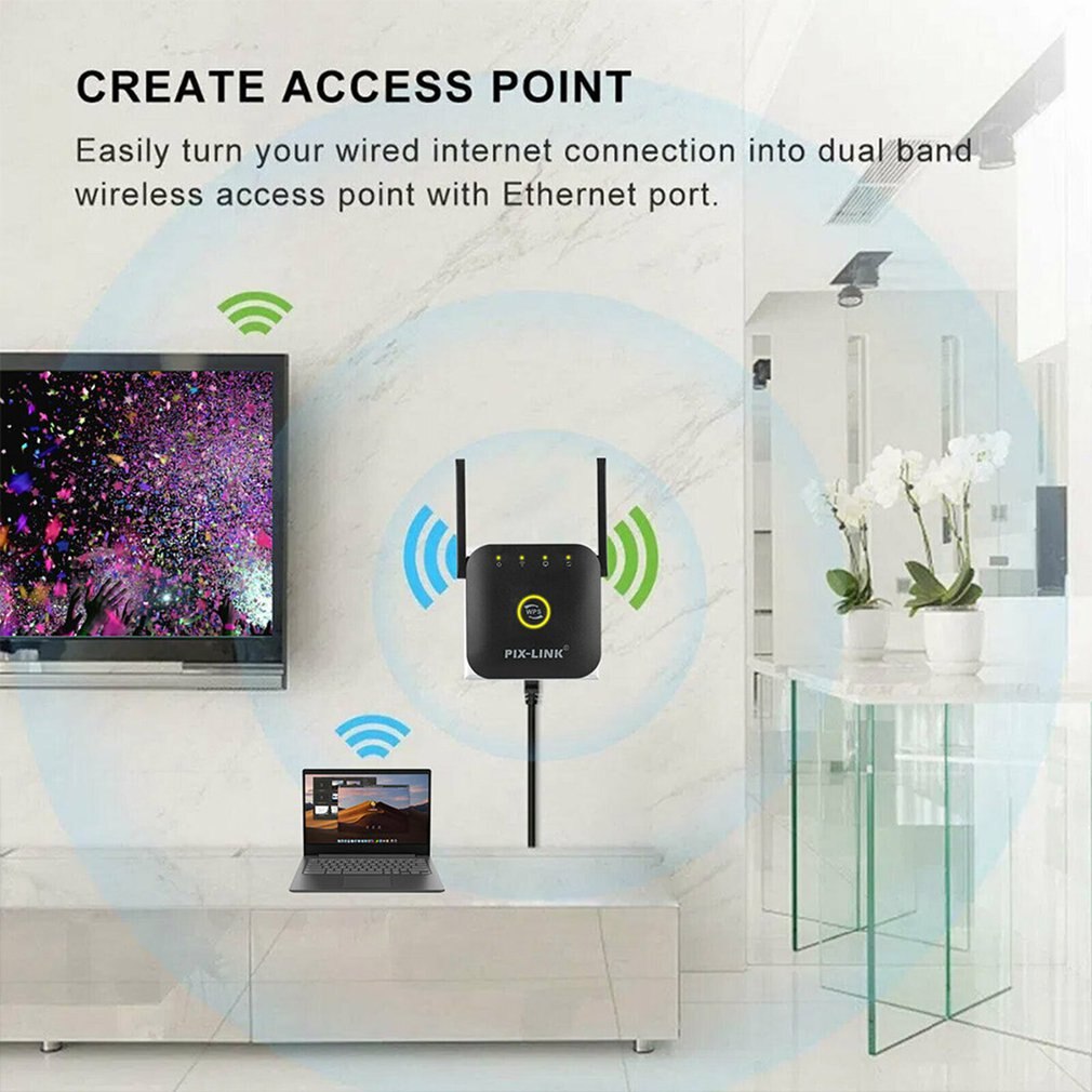 WiFi Range Extender Signal Booster 1200Mbps Amplifier Internet Wireless Repeater Wireless Range Extender Amplifier