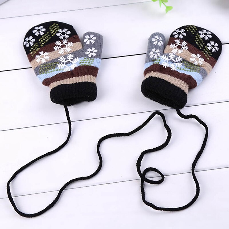 Guantes de invierno de copo de nieve para bebé, guantes de punto cálidos para niños, guantes de algodón para niños, guantes coloridos a rayas, ropa para bebés