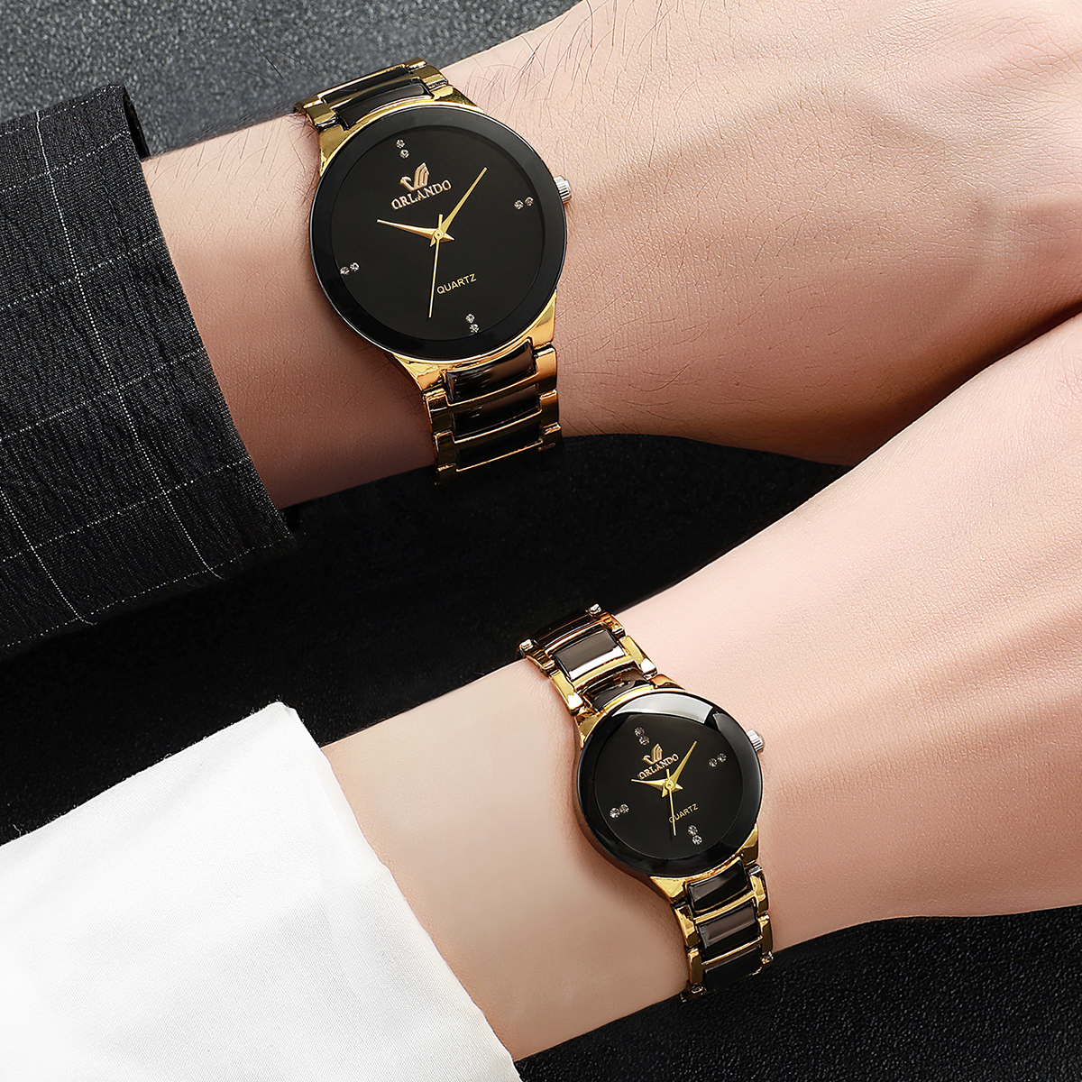 2 st parklockor med rostfritt stålarmband damkvartsklocka herr business armbandsur
